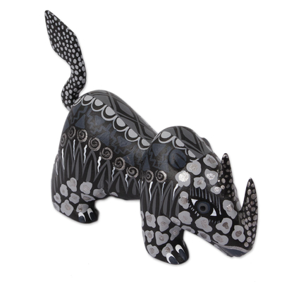 Copal Wood Alebrije Rhino Figurine in Grey from Mexico