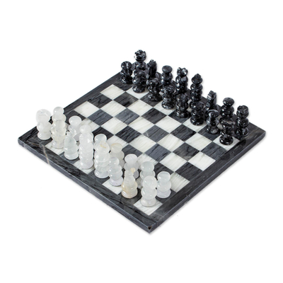 Grey and White Marble and Onyx Chess Set