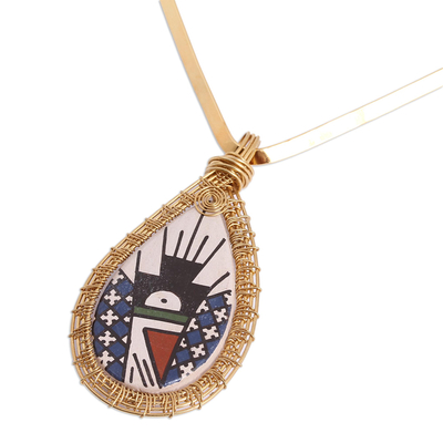 18k Gold Plated Ceramic Pendant Necklace from Mexico