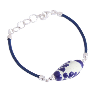 Talavera Ceramic and Leather Pendant Bracelet in Blue