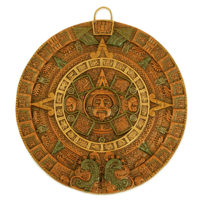 Aztec Fifth Sun Calendar Museum Replica Ceramic Wall Art