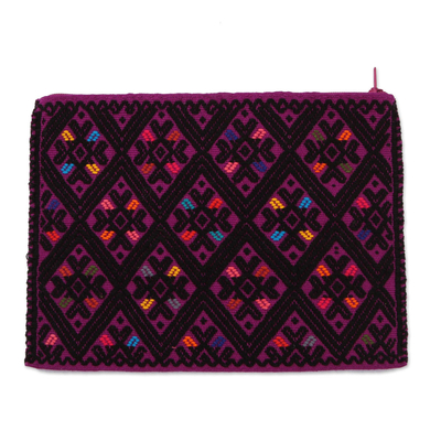 Cotton Cosmetic Bag in Amethyst and Black from Mexico