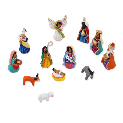 Handcrafted Colorful Ceramic Nativity Scene (12 pieces)