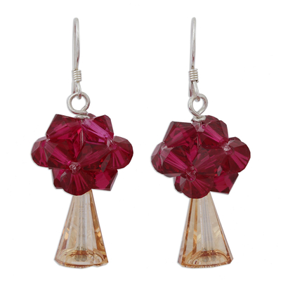 Red and Brown Swarovski Crystal Dangle Earrings from Mexico