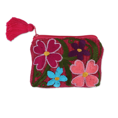 Cotton Colorful Embroidered Floral Motif Coin Purse