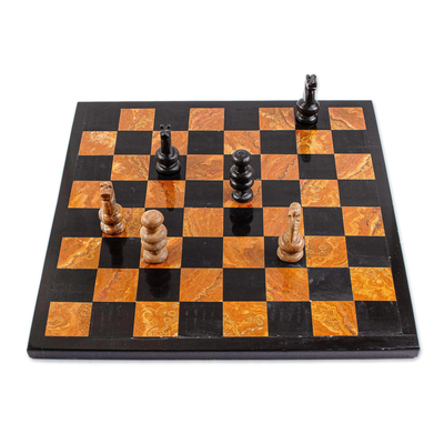 Brown and Black Marble Chess Set Crafted in Mexico