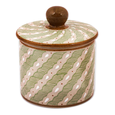 Green Striped Ceramic Cylindrical Decorative Jar