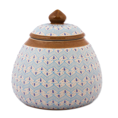 Blue Chevron Motif Ceramic Round Decorative Jar