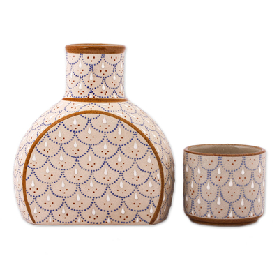 Grey and Beige Ceramic Decanter with Cup Lid (2-Piece Set)
