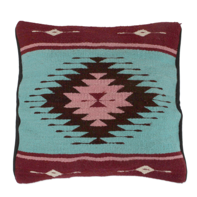 Geometric Handwoven Wool Cushion Cover from Mexico