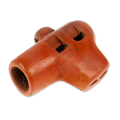 Handmade Rustic Ceramic Whistle in Red from Mexico