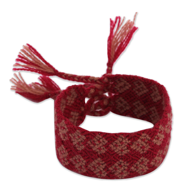 Handwoven Cotton Wristband Bracelet in Taupe and Claret
