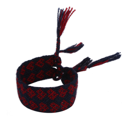 Handwoven Cotton Wristband Bracelet in Barn Red and Navy