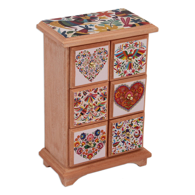Handcrafted Decoupage Wood Jewelry Chest from Mexico