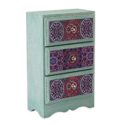 Mandala Decoupage Wood Jewelry Chest from Mexico