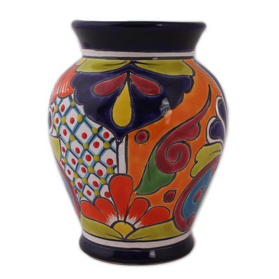 Hand-Painted Talavera-Style Ceramic Vase Crafted in Mexico