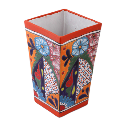 Hand-Painted Talavera Ceramic Vase Crafted in Mexico