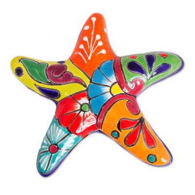 Talavera-Style Ceramic Starfish Wall Sculpture from Mexico