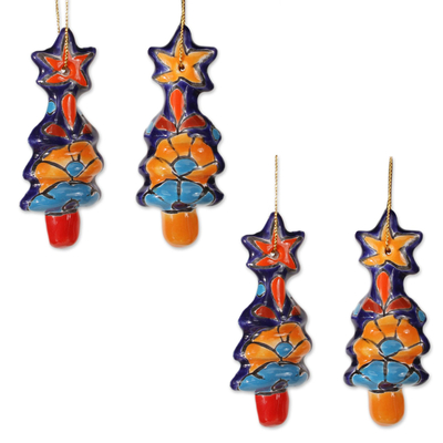 Christmas Tree Talavera Ceramic Ornaments (Set of 4)