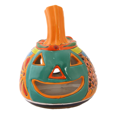 Jack-O-Lantern Talavera Style Ceramic Candle Holder