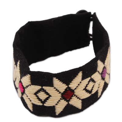 Cotton Wristband Bracelet in Buff and Ebony from Mexico
