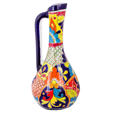 Pitcher-Shaped Talavera-Style Ceramic Vase from Mexico