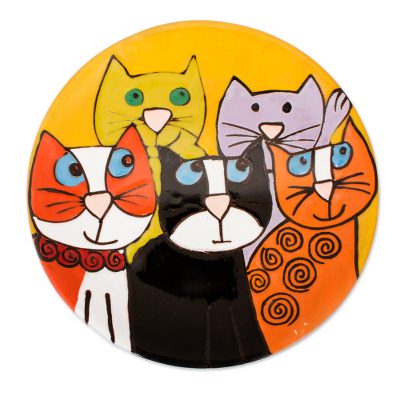 Handcrafted Five Fanciful Cats Ceramic Decorative Plate