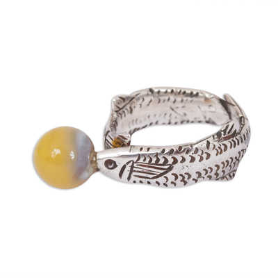 Natural Agate Fish Band Ring Crafted in Peru