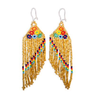 Bright Glass Beaded Waterfall Earrings from Mexico