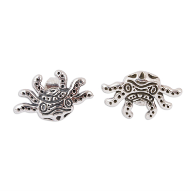 Stylized Sterling Silver Axolotl Button Earrings from Mexico