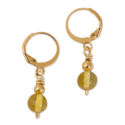 Gold Plated Natural Amber Dangle Earrings from Mexico