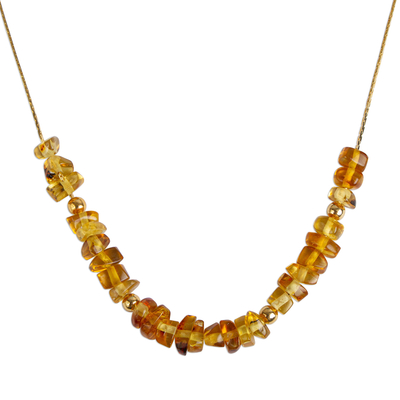Gold Plated Amber Beaded Necklace from Mexico