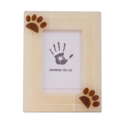 Paw Print Natural Onyx Photo Frame from Mexico (4x6)