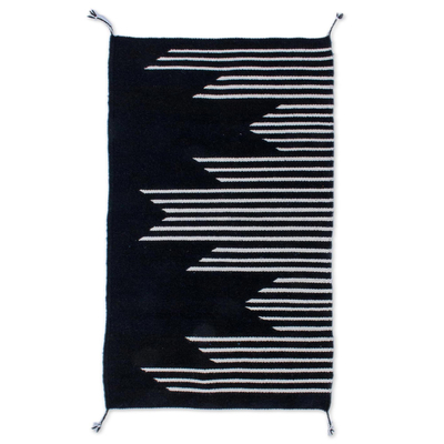 Modern Black and Ecru Wool Area Rug from Mexico (2x3)