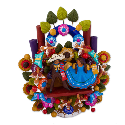 Hand-Painted Mariachi-Themed Ceramic Sculpture from Mexico
