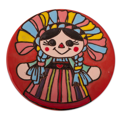 Maria Doll-Themed Ceramic Wall Art Crafted in Mexico