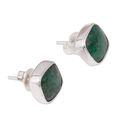 Square Chrysocolla Stud Earrings from Mexico