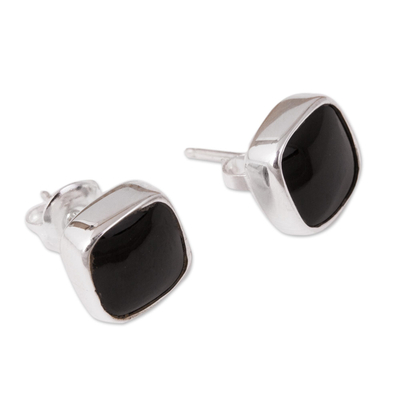 Square Obsidian Stud Earrings from Mexico