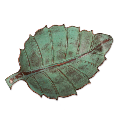 Antiqued Green Copper Leaf Centerpiece from Mexico