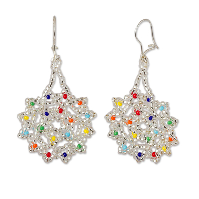 Clear and Colorful Floral Glass Beaded Dangle Earrings