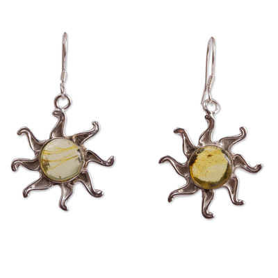Sun-Themed Amber Dangle Earrings from Mexico
