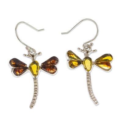 Amber Dragonfly Dangle Earrings from Mexico