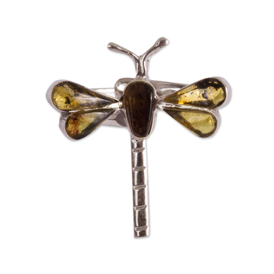 Amber Dragonfly Wrap Ring from Mexico