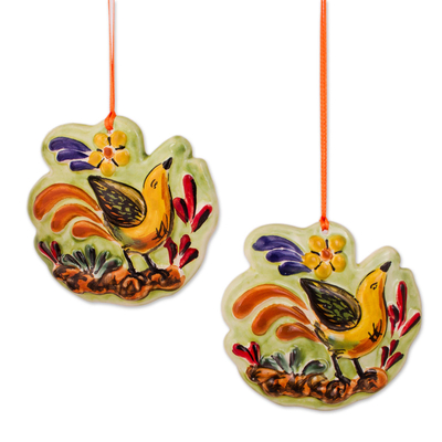 Colorful Ceramic Bird Ornament Pair from Mexico