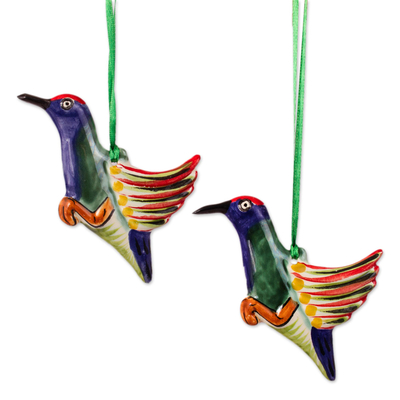 Artisan Crafted Ceramic Hummingbird Ornaments (Pair)
