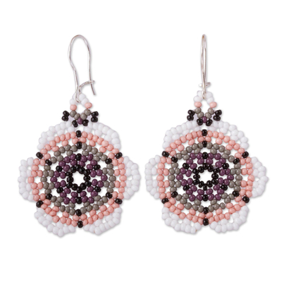Floral Glass Beaded Dangle Earrings from Mexico