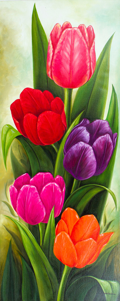 Signed Painting of Five Tulips from Mexico
