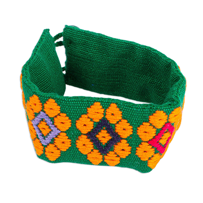 Tangerine and Viridian Cotton Wristband Bracelet from Mexico