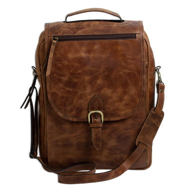 Handmade Leather Backpack in Saddle Brown from Mexico
