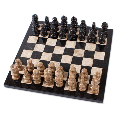 Brown and Black Marble Chess Set from Mexico